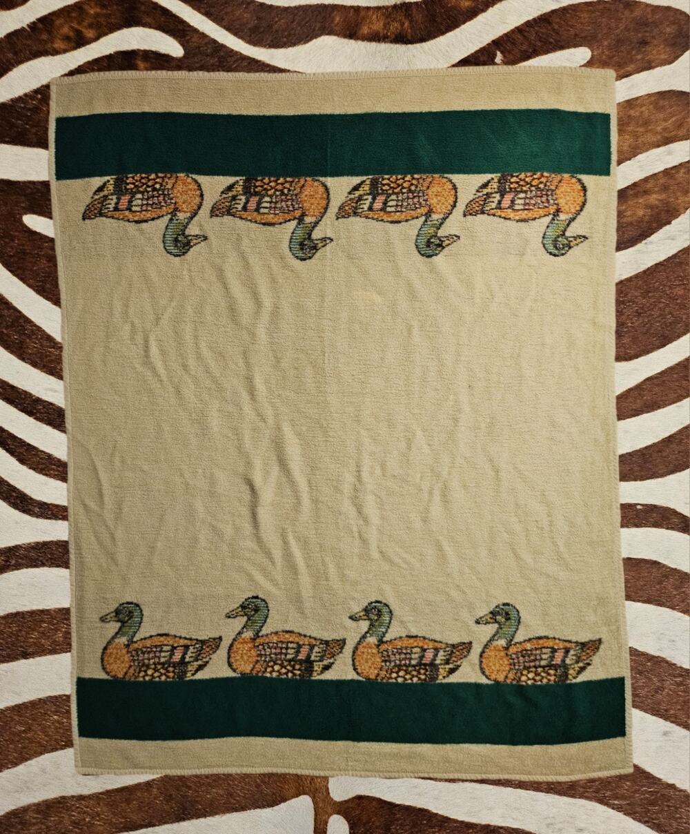 Vintage Biederlack 72"x57" Mallard Duck Throw Blanket Made In USA